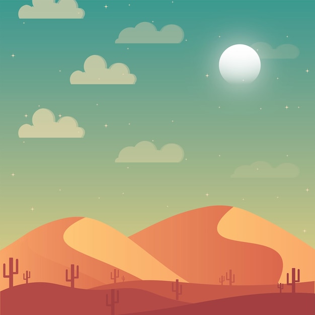 Vetor lindo design de ilustração de paisagem noturna do deserto