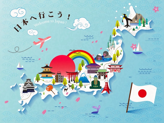 Lindo design de mapa de viagem para o Japão