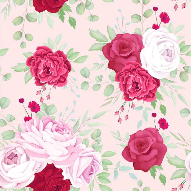 Lindo design de padrão sem emenda de quadro floral rosa e vermelho