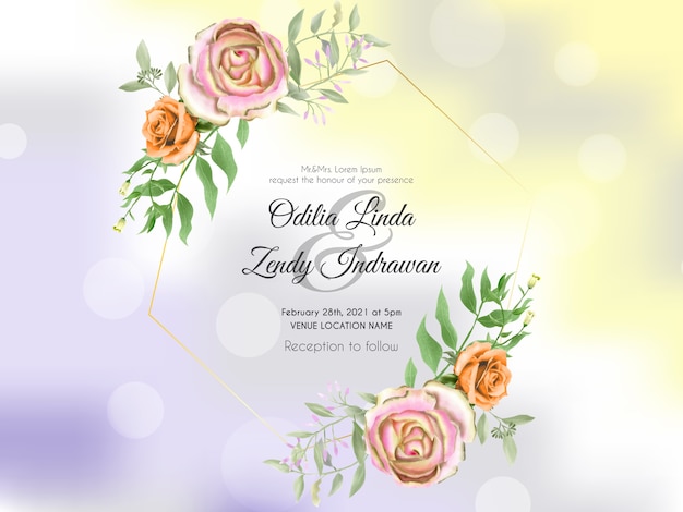 Lindo e elegante cartão de convite de casamento em aquarela floral