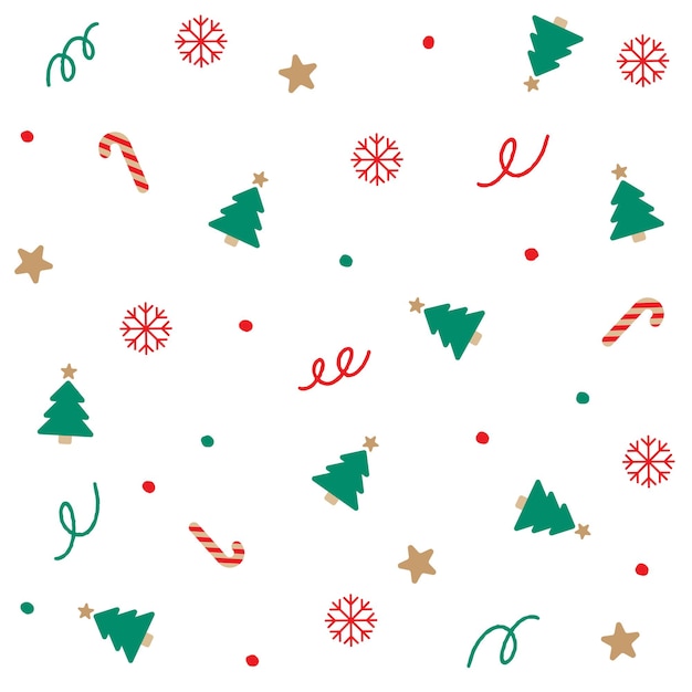 Lindo feliz natal floco de neve árvore de natal doce bengala confete elemento ditsy vermelho verde padrão