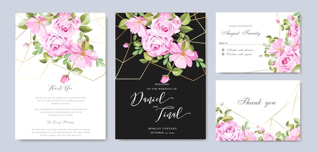 lindo floral e folhas frame e modelo de plano de fundo do casamento