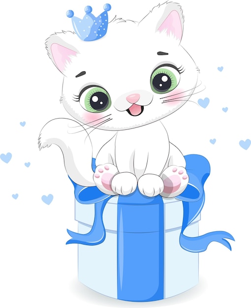 Lindo gatinho sentado na caixa de presente
