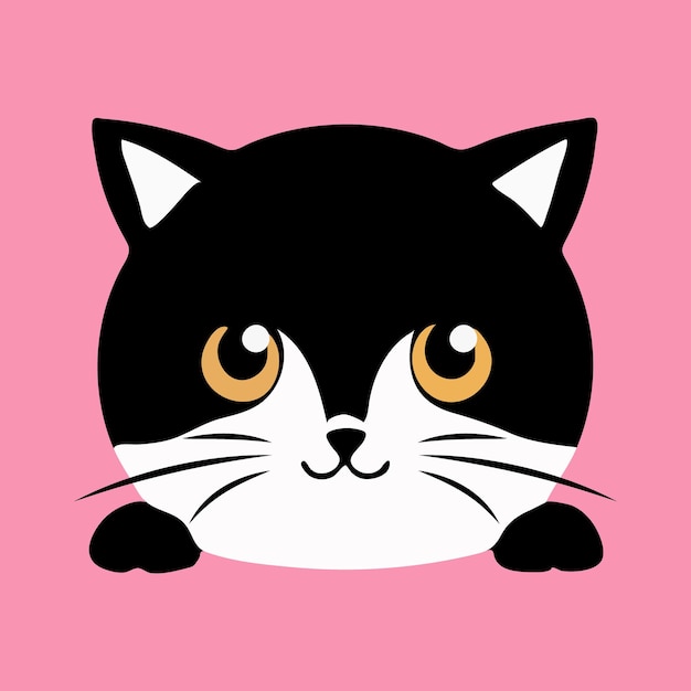 Vetor lindo gato preto isolado na ilustração vetorial de fundo rosa