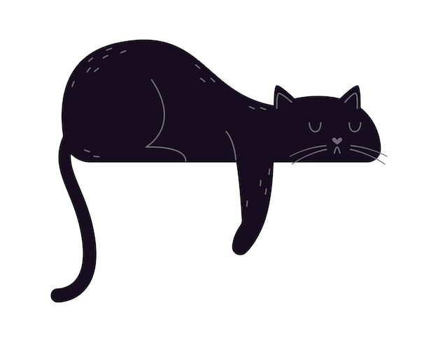 Lindo ícone plano de gatinho animal doméstico gato preto brincalhão