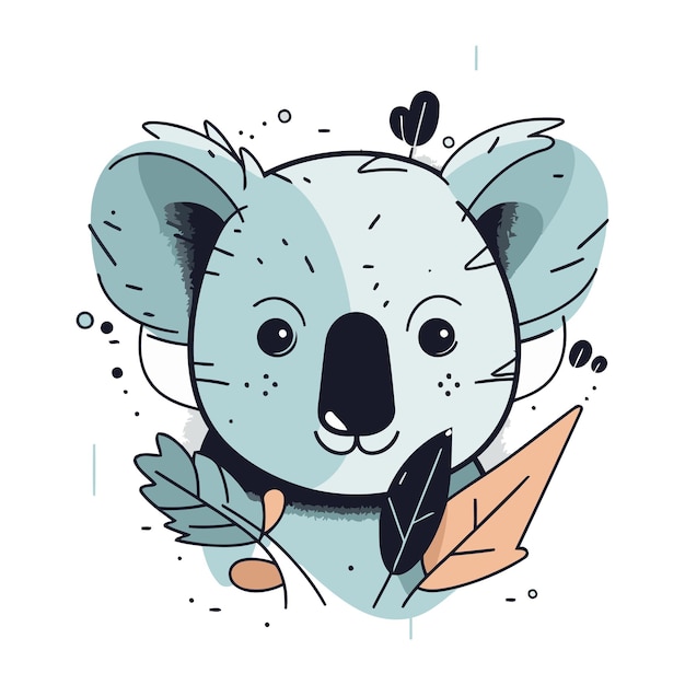 Vetor lindo koala com folhas ilustração vetorial em estilo de desenho animado