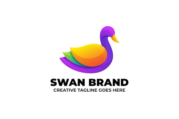 Lindo logotipo colorido com gradiente de animal de pato cisne