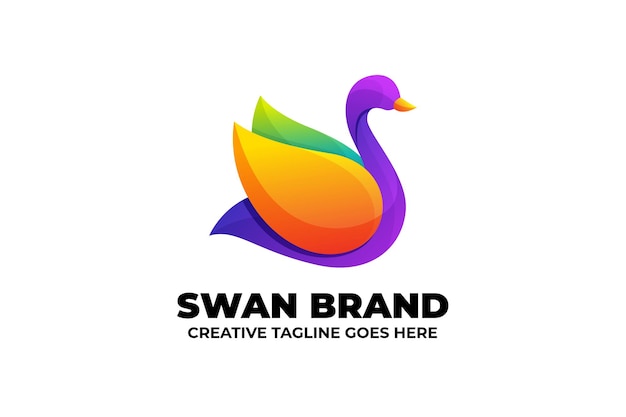 Lindo logotipo colorido em gradiente de cisne