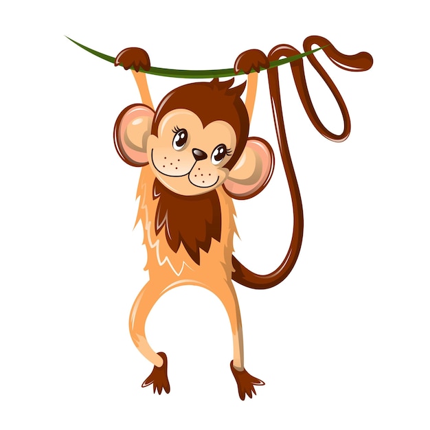 Ilustração Vetorial Desenho Animado Macaco Bonito Pendurado Segura