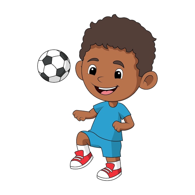 lindo menino afro-americano jogando futebol clipart