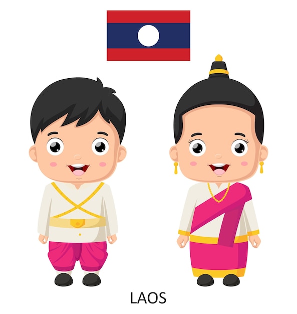 Lindo menino e menina do laos em roupas nacionais