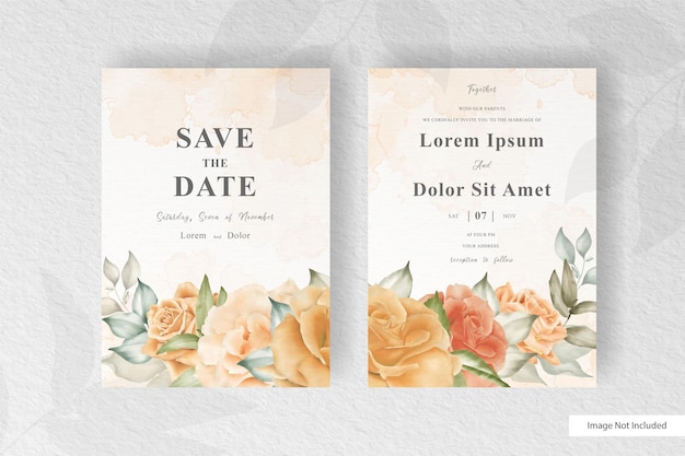 Lindo modelo de cartão de casamento em aquarela com decoração floral e de folhas