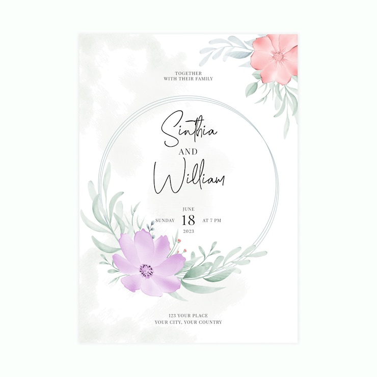 Lindo modelo de cartão de convite de casamento em aquarela