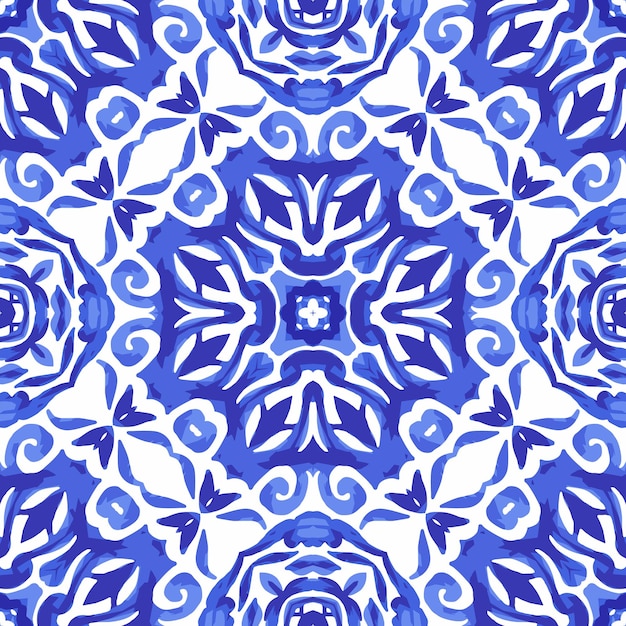 Lindo padrão de decoração de inverno sem costura de azulejos orientais azuis e brancos, ornamentos.