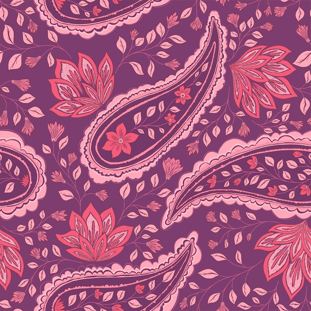 Vetor lindo paisley rosa padrão geral e plano de fundo