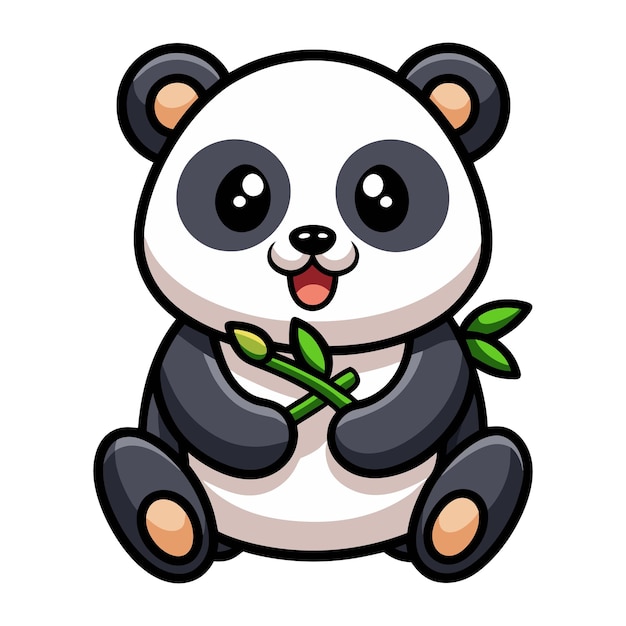 Lindo Panda Comendo Folha de Bambu Logo Silhueta e Desenho de Estilo de Página para Colorir