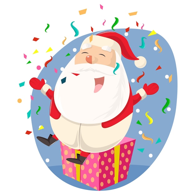 Vetor lindo papai noel sentado na ilustração de caixa de presente