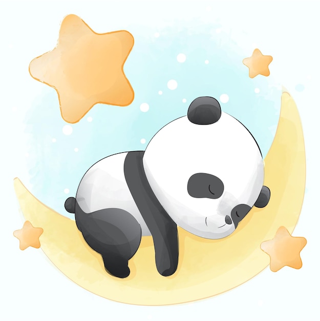 Desenho de urso panda fofo dormindo na nuvem pegando estrela kawaii animal