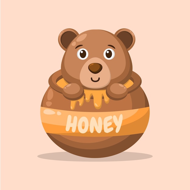 Lindo urso pardo tomando banho em pote de mel