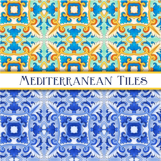 Lindos azulejos tradicionais mediterrâneos pintados