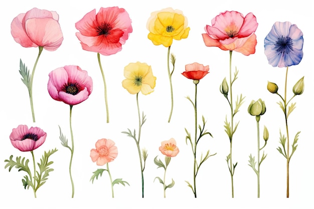 Lindos designs de clipart de flores em aquarela