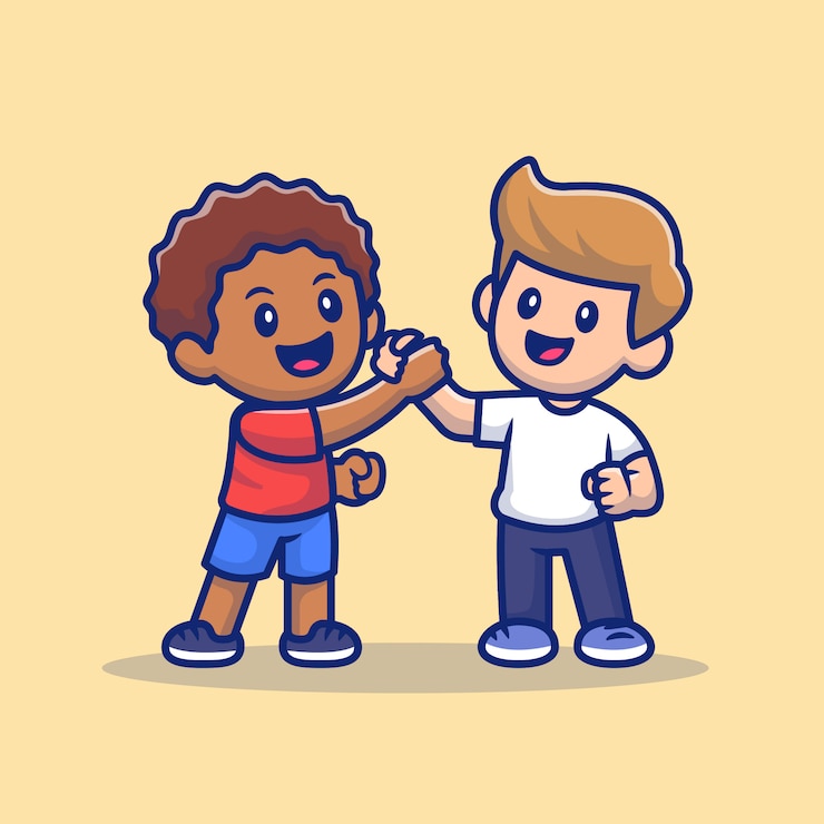 Vetor lindos filhos com pele diferente dos desenhos animados icon ilustração. pessoas e educação ícone conceito isolado. estilo cartoon plana