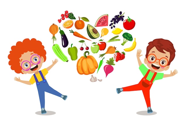 Lindos filhos comendo frutas variadas