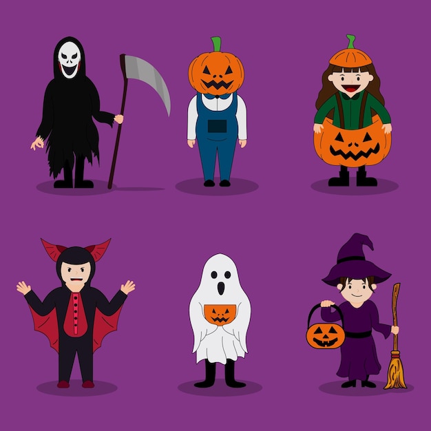 Lindos filhos em traje de halloween