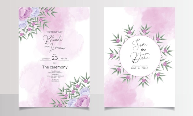 Lindos modelos de cartões de convite de casamento em aquarela