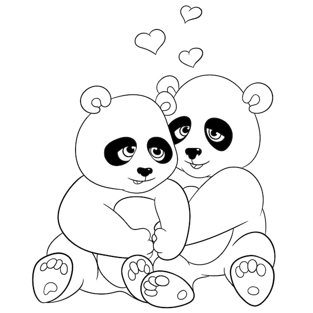 Desenho para colorir bonito panda abraçando seu bebê. Caprichoso