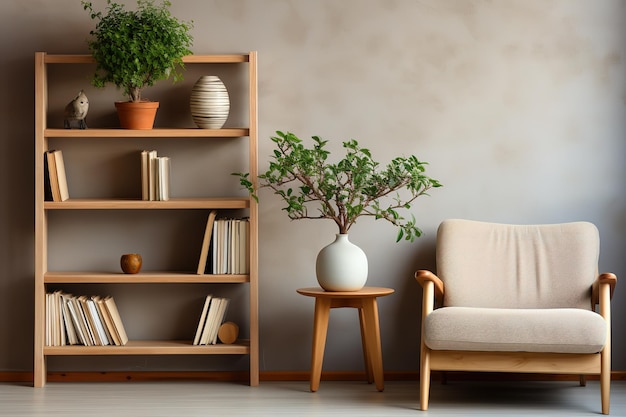 Vetor lindos vasos de plantas em uma elegante sala de estar com sofá