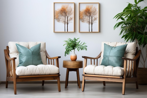 Vetor lindos vasos de plantas em uma elegante sala de estar com sofá