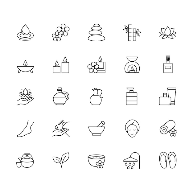 Line Art Beauty amp Spa Icons Ilustração vetorial Cuidados com a pele Massagem Maquiagem Icons de bem-estar