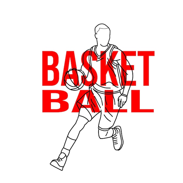 Line art jogador de basquete pula bola fundo branco perfeito para livros de cores para crianças