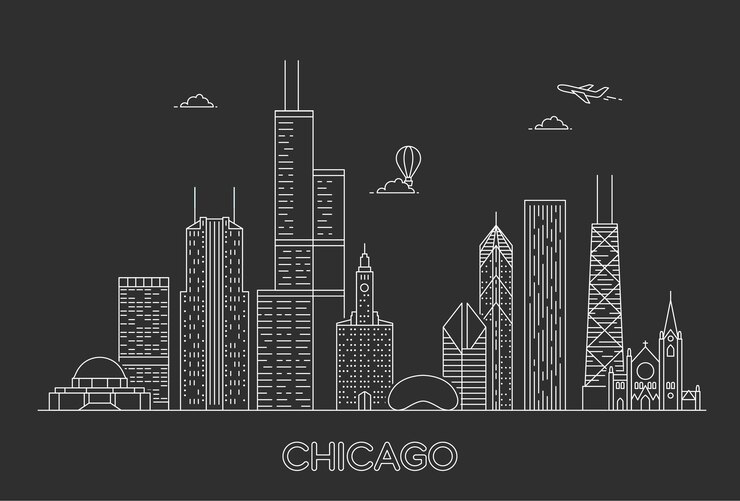 Linear Chicago City Skyline. EUA. Ilustração vetorial