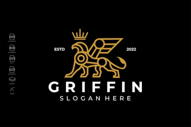 Lineart monoline griffin gryphon logo modelo ilustração vetorial