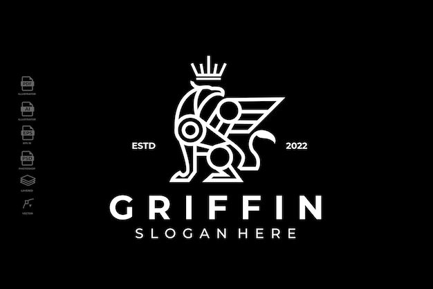 Lineart monoline griffin gryphon logo modelo ilustração vetorial