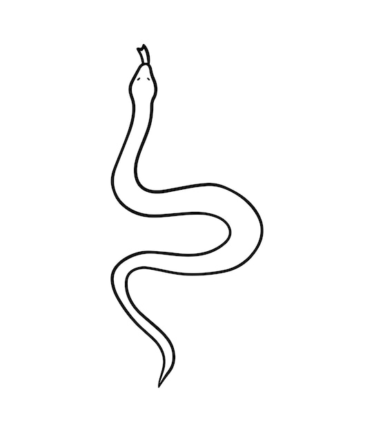 Língua para fora, réptil de cobra, rabisco de desenho linear, livro de colorir de desenho animado