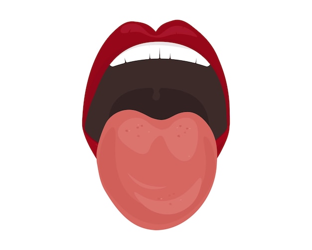 Língua saliente Boca aberta Expressão de emoções femininas Expressão facialIlustração vetorial