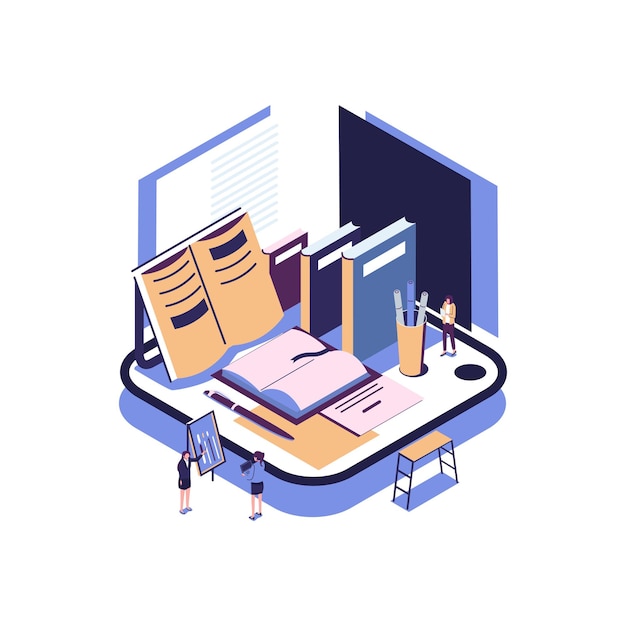 linguagem de disciplina escolar estilo plano design vetorial de ilustração isométrica
