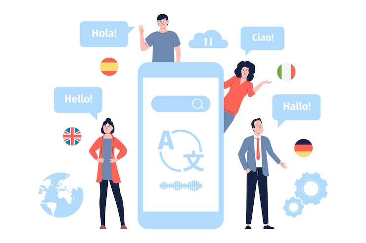 Vetor línguas estrangeiras saudações multilinguismo e tradução móvel estudante global multilingual conversando equipe internacional ou escola recente vetor de internacional estrangeiro ilustração diferente