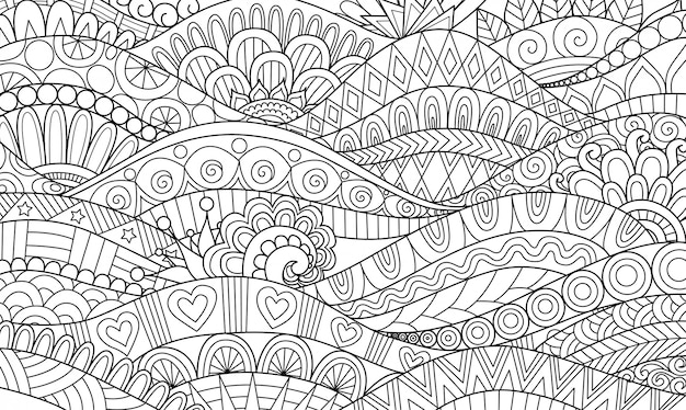 Linha abstrata arte fluxo ondulado para segundo plano, livro para colorir adulto, ilustração de página para colorir