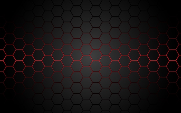 Linha abstrata do hexágono da luz vermelha no luxo moderno cinzento futurista.