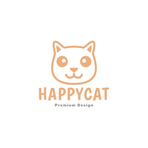 Vetor linha animal fofo gato sorriso cabeça rosto logotipo símbolo ícone vetor design gráfico ilustração ideia