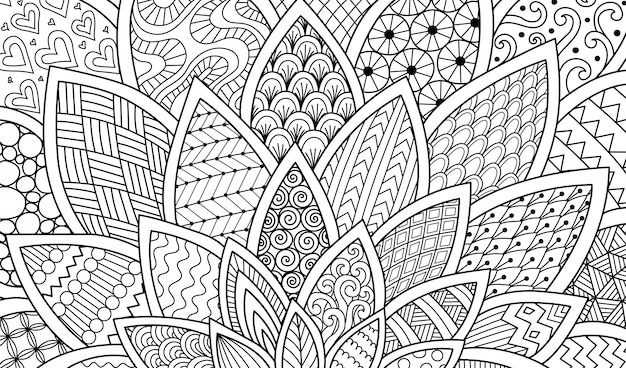 Linha arte abstrata de flor para plano de fundo, ilustração de livro para colorir adulto