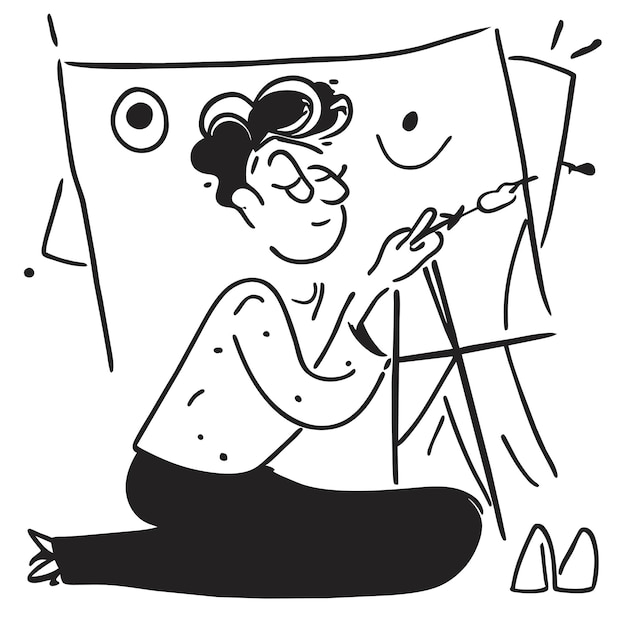 Linha arte artista pintura mão desenhada cartoon adesivo ícone conceito ilustração isolada