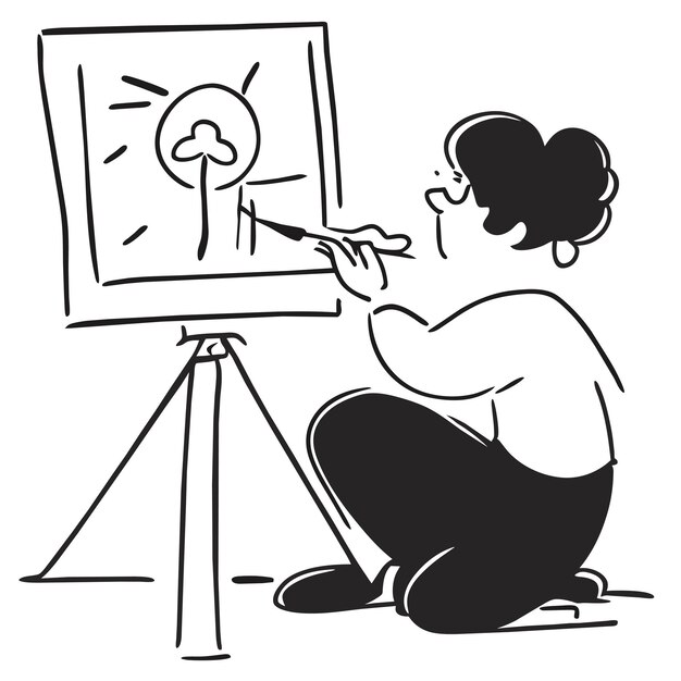 Vetor linha arte artista pintura mão desenhada cartoon adesivo ícone conceito ilustração isolada