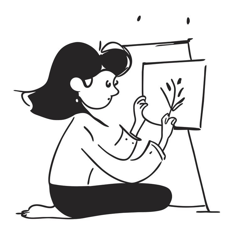 Linha arte artista pintura mão desenhada cartoon adesivo ícone conceito ilustração isolada