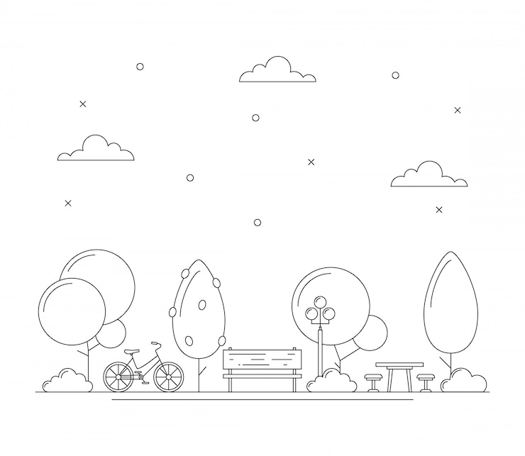 Vetor linha arte cidade parque ilustração