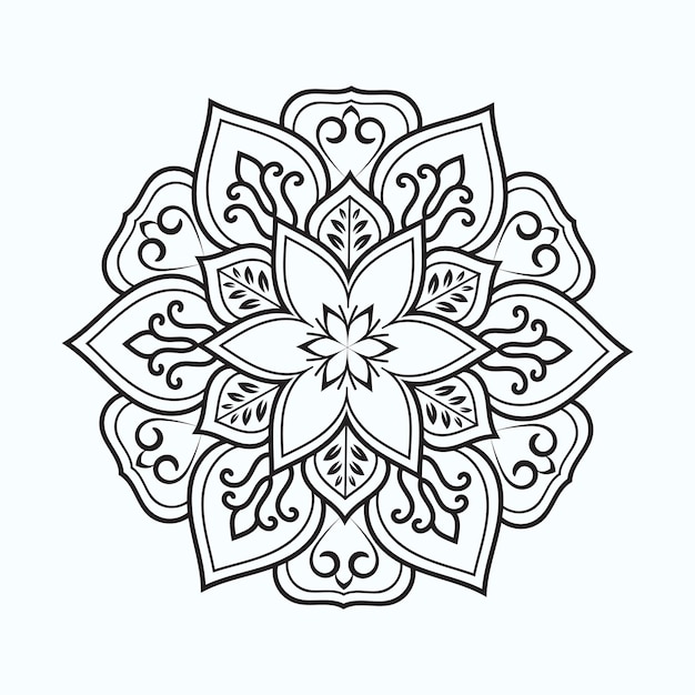 Linha arte floral Mandala design preto e branco